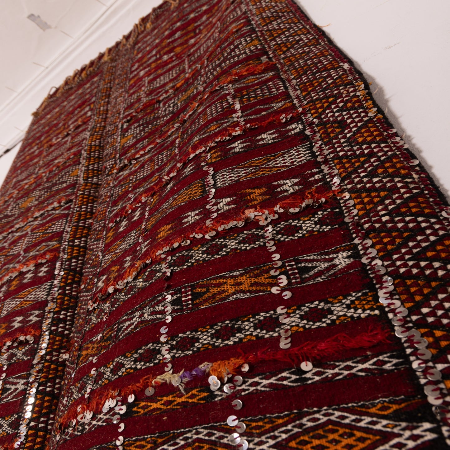 Handwoven Vintage Moroccan Rug | Authentic Berber Wedding Blanket with Embellished Details ; 5,91 ft / 3,44 ft