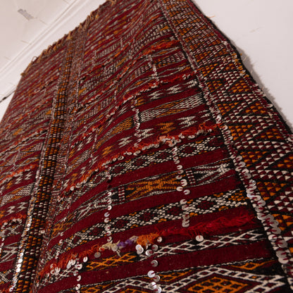 Handwoven Vintage Moroccan Rug | Authentic Berber Wedding Blanket with Embellished Details ; 5,91 ft / 3,44 ft