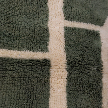 Handmade Mrirt Rug – 100% Wool Moroccan Berber Carpet – Green & Cream Abstract Geometric Wool Rug – Luxury Boho & Modern Home Decor
