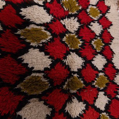 Vintage Moroccan Azilal Rug - Bold Red & Olive Diamond Pattern - Handwoven Berber Wool Carpet - Small Accent Rug