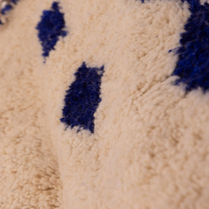 Small Blue Azilal Rug - Handmade Moroccan Wool & Cotton Berber Carpet - Geometric Boho Wall Hanging or Floor Mat