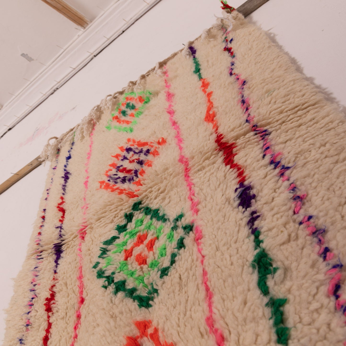 Small Moroccan Azilal Rug - Handwoven Wool Runner with Colorful Diamonds - Berber Tribal Wall Hanging or Floor Mat