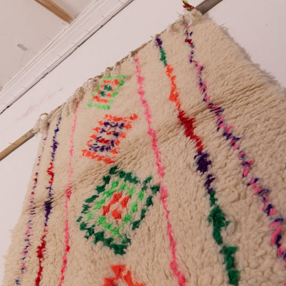 Small Moroccan Azilal Rug - Handwoven Wool Runner with Colorful Diamonds - Berber Tribal Wall Hanging or Floor Mat