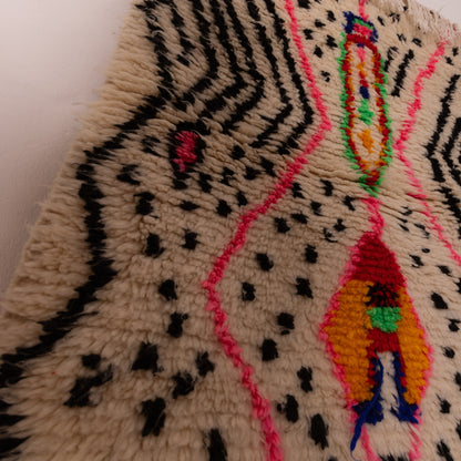 Vibrant Moroccan Azilal Wool Rug - Handwoven Tribal Art with Neon Accents - Boho Wall or Floor Decor