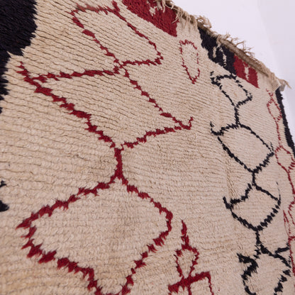 Vintage Azilal Rug - Moroccan Tribal Wool Rug in Red & Black - Handwoven Boho Carpet