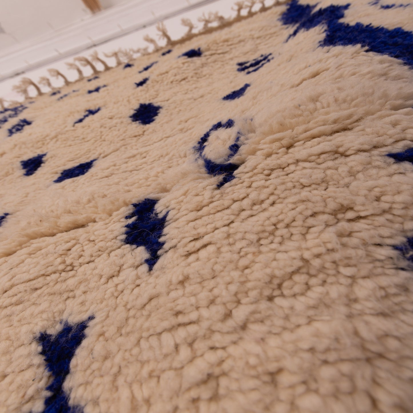 Blue Tribal Azilal Rug - Handmade Moroccan Wool & Cotton Carpet - Small Boho Berber Runner