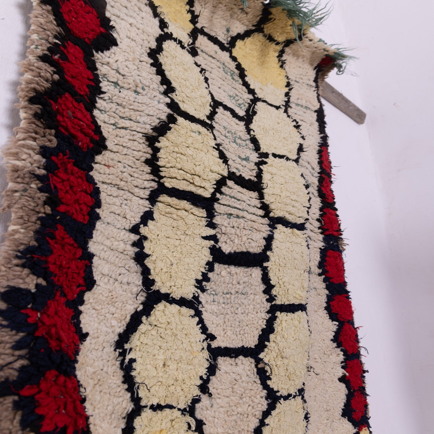 Vintage Azilal Moroccan Rug - Handwoven Wool Runner with Geometric Honeycomb Motif