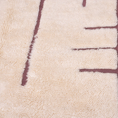 Minimalist Moroccan Wool Rug – Handwoven Berber Beni Ourain Style – Cream with Geometric Brown Lines – Boho Chic Decor