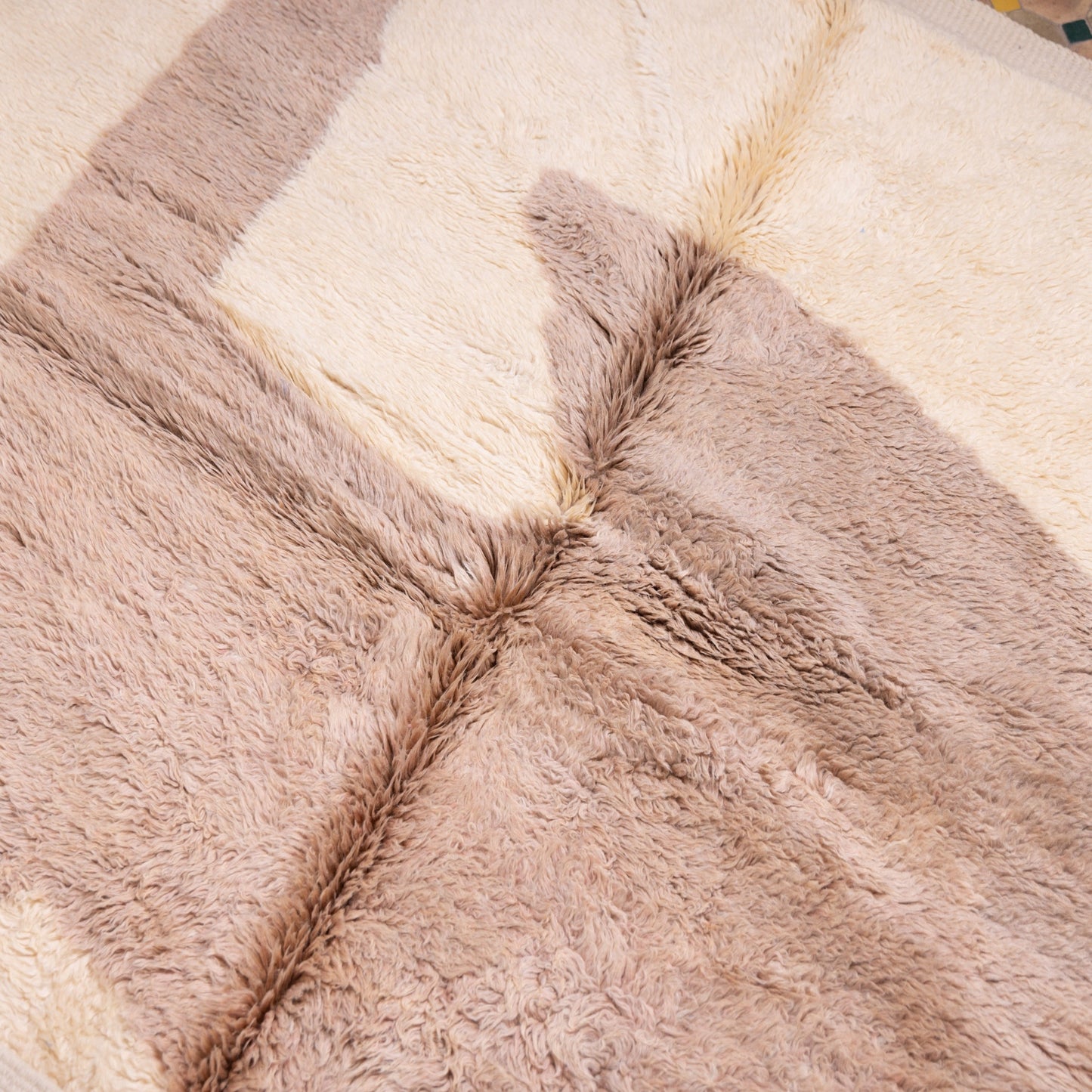 Handmade Mrirt Rug – 100% Wool Moroccan Berber Carpet – Abstract Beige & Brown Art Wool Rug – Luxury Modern & Boho Home Decor