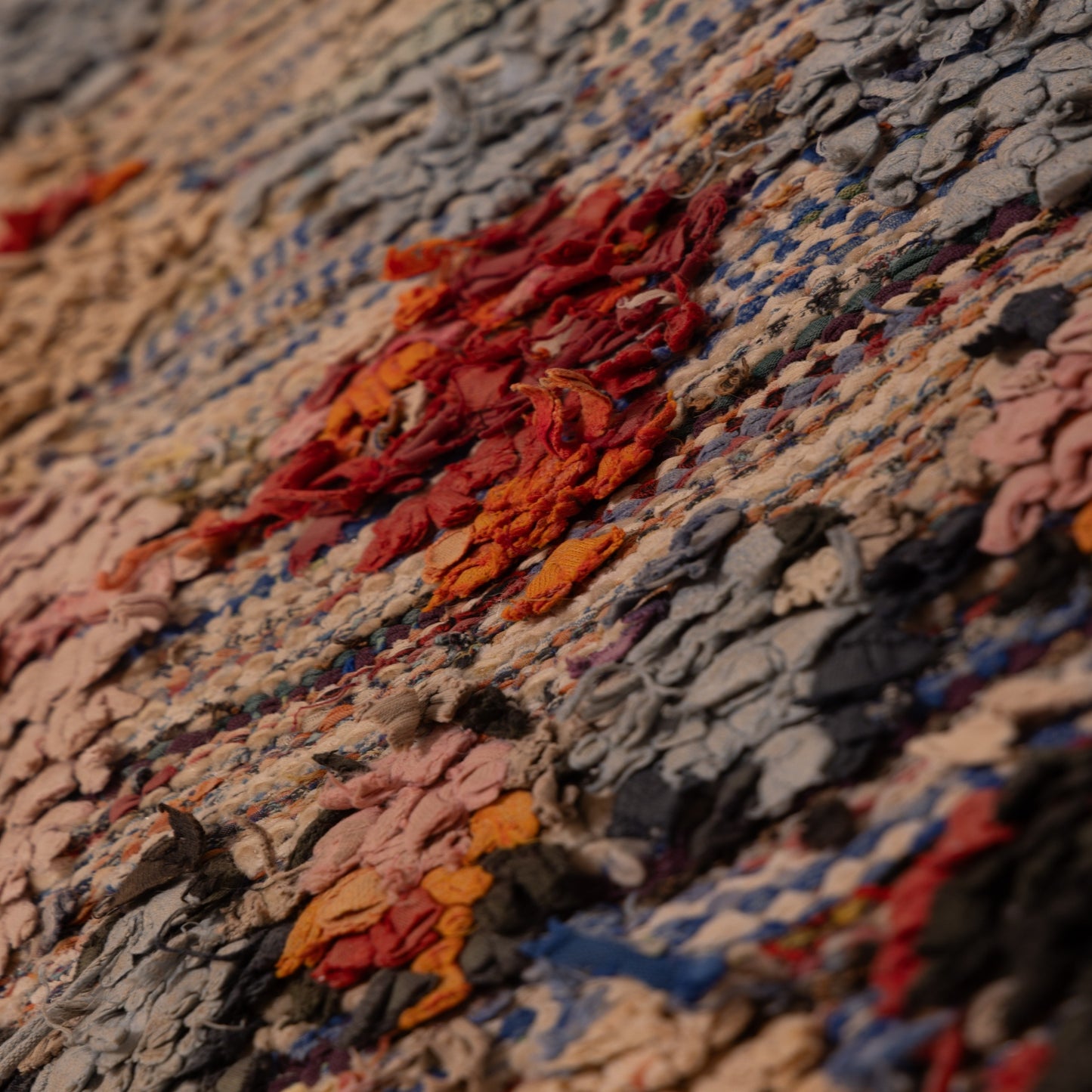 Vintage Moroccan Boucherouite Rug – Handwoven Berber Carpet with Geometric Diamond Patterns