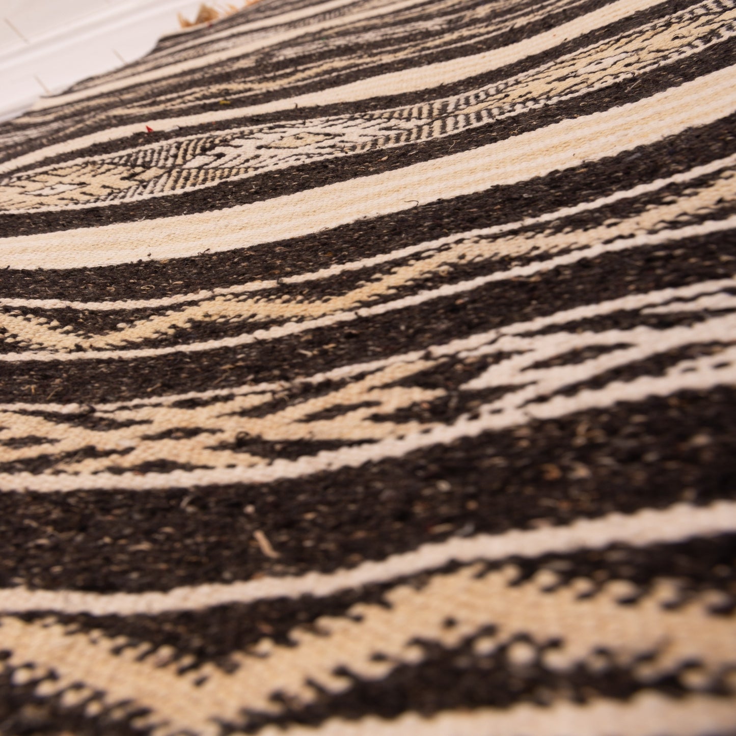 Black & Ivory Wool Corridor Runner - Modern Tribal Elegance