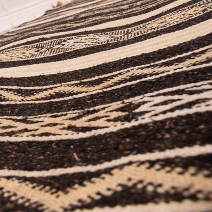 Black & Ivory Wool Corridor Runner - Modern Tribal Elegance
