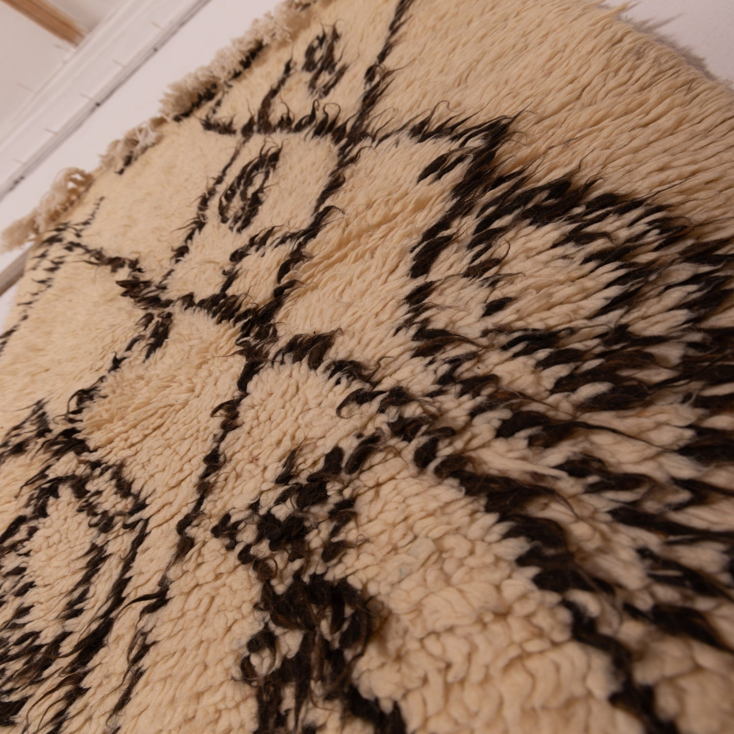 Neutral Berber Wool Rug - Handwoven Moroccan Azilal Runner - Tribal Diamond & Tree Motif