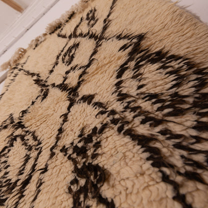 Neutral Berber Wool Rug - Handwoven Moroccan Azilal Runner - Tribal Diamond & Tree Motif