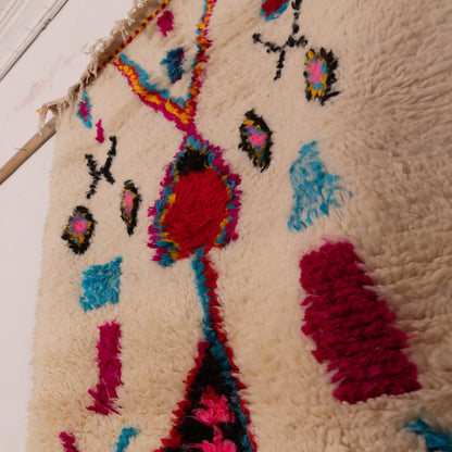 Colorful Azilal Rug - Moroccan Handmade Wool & Cotton Carpet - Boho Tribal Wall Hanging or Small Area Rug