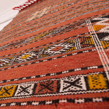 Handwoven Moroccan Corridor Rug - Red Tribal Wool Runner