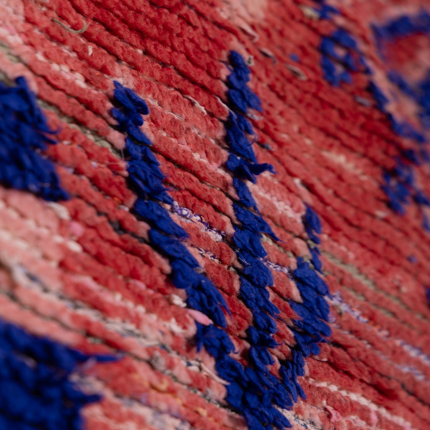 Vintage Moroccan Boujad Rug – Handwoven Wool Berber Carpet – Red & Blue Geometric Tribal Rug