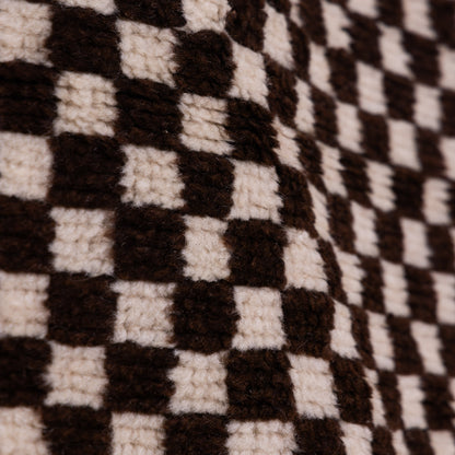 Handwoven Taznakht Moroccan Rug – Black & Beige Checkerboard Wool Blend Carpet – 70% Wool, 30% Cotton – Authentic Berber Rug for Modern & Boho Homes ; 10,66 ft / 6,40 ft