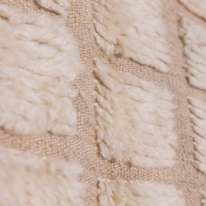 Handwoven Taznakht Moroccan Rug – 100% Wool Beige & Cream Textured Grid Pattern – Authentic Berber Minimalist Carpet – High Atlas Artisan Craft ;  6,73 ft  /  3,61 ft