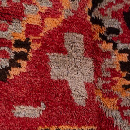 Vintage Moroccan Rehamna Rug - Handwoven Wool and Goat Wool Berber Carpet - Authentic Tribal Red & Geometric Bohemian Rug ;  11,98 / 5,09 ft
