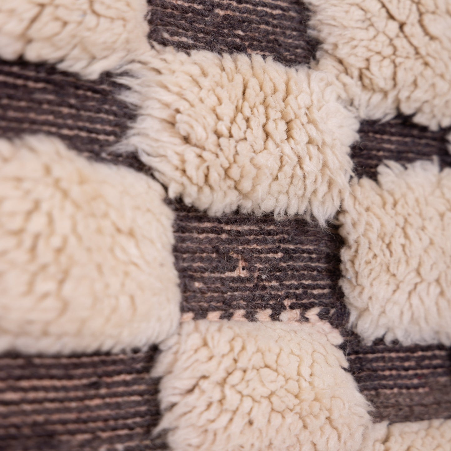 Handmade Mrirt Rug – 100% Wool Moroccan Berber Carpet – Checkerboard Black & Cream Wool Rug – Luxury Modern & Boho Home Decor