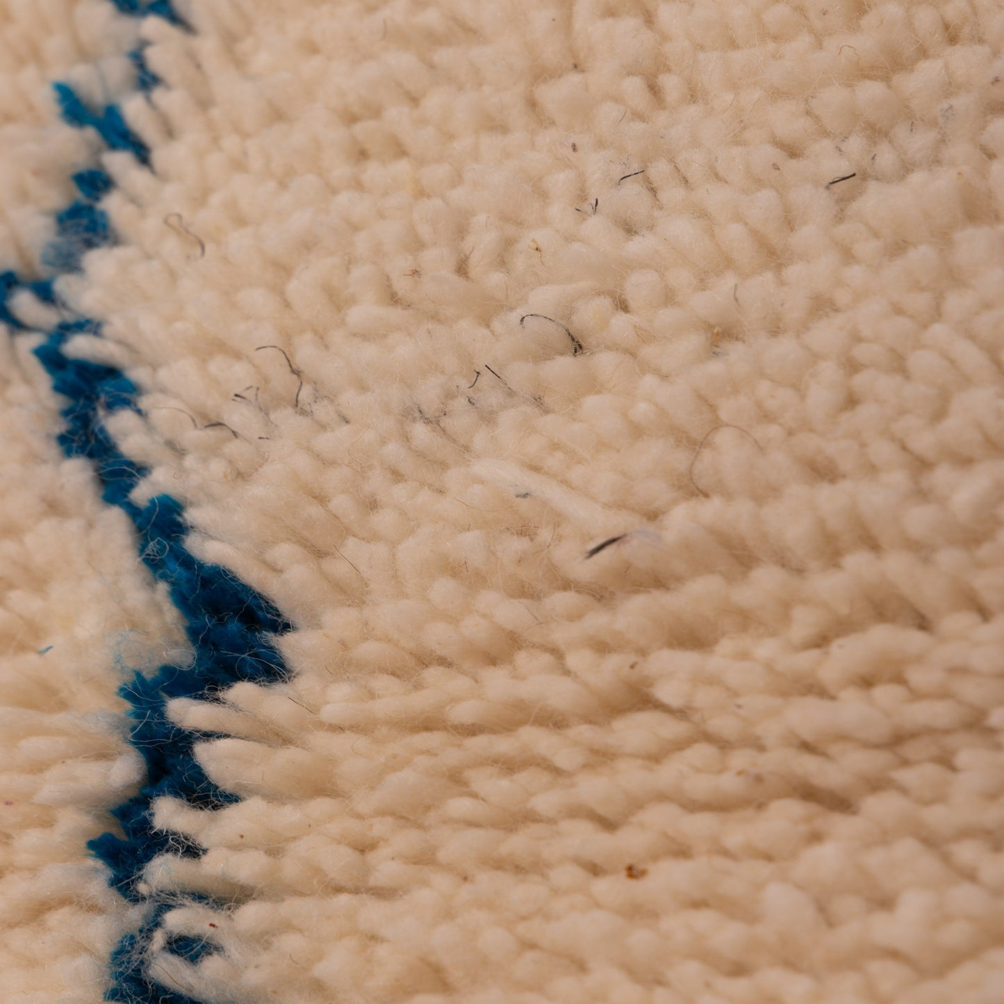 New Handmade Azilal Wool Rug - Blue Abstract Design on Cream - Modern Bohemian Wall or Floor Decor