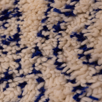 New Handmade Azilal Wool Rug - Blue Abstract Pattern on Cream - Moroccan Modern Decor