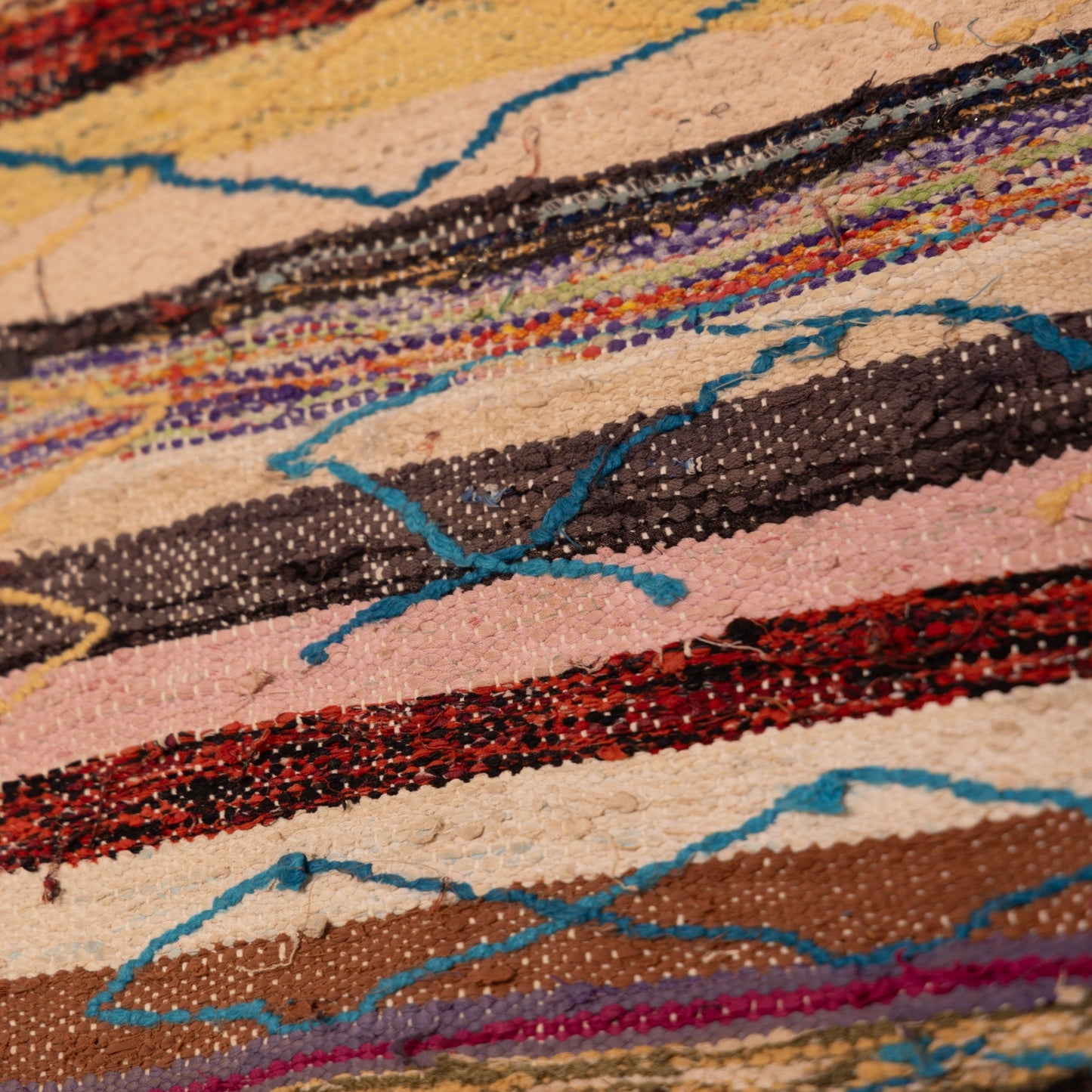 Vintage Moroccan Boucherouite Rug – Handwoven Berber Carpet with Tribal Geometric Patterns