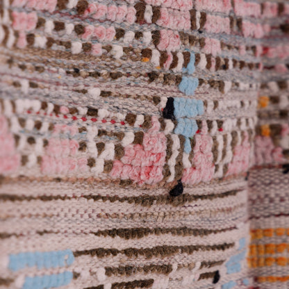 Vintage Azilal Rug - Faded Tribal Symphony in Soft Pink, Rust & Teal - Moroccan Handwoven Wool Art