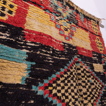 Vintage Azilal Rug with Tribal Diamond Motifs - Bold Bohemian Moroccan Wool Carpet - Handwoven Berber Art