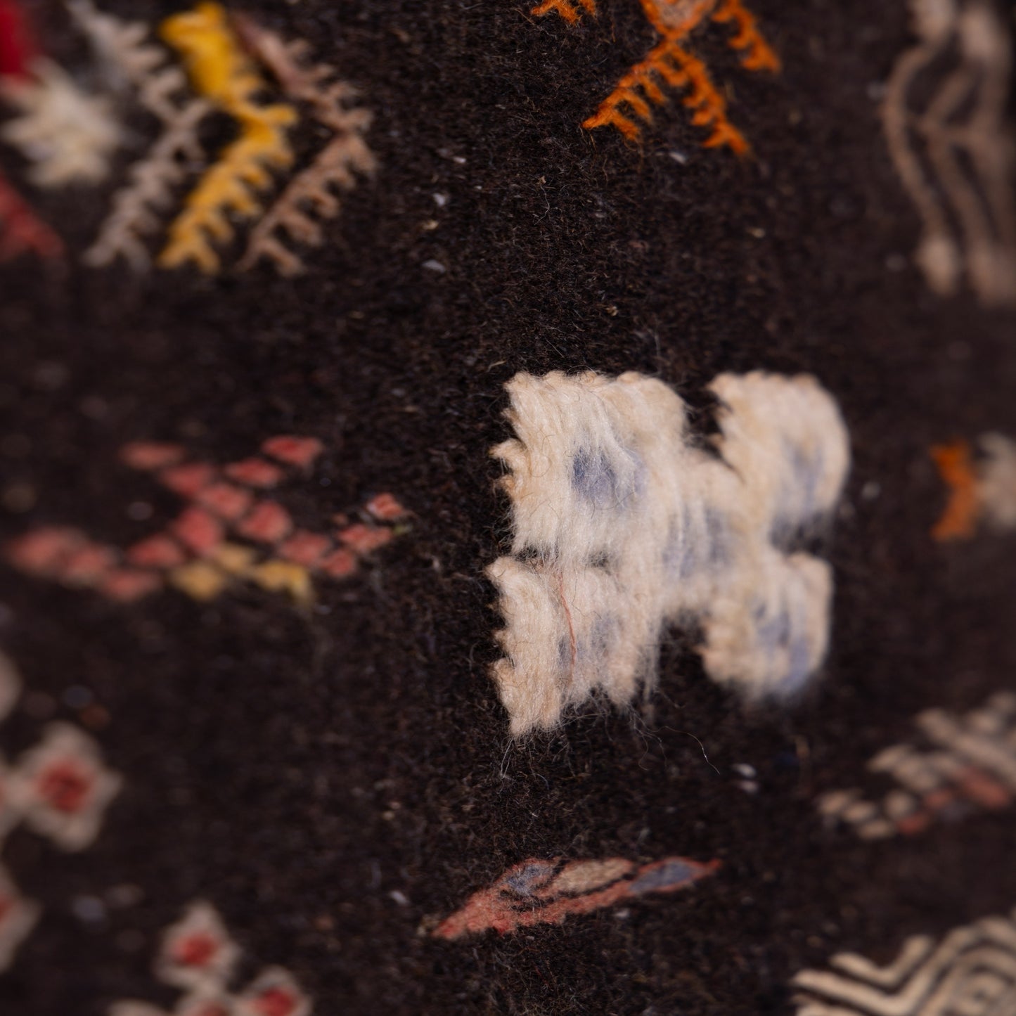 Handwoven Moroccan Akhnif Rug – Dark Berber Wool & Cotton Carpet with Vibrant Tribal Symbols