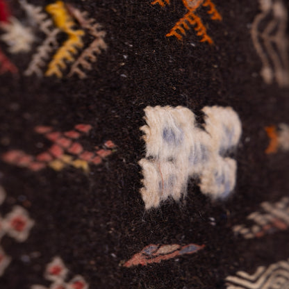 Handwoven Moroccan Akhnif Rug – Dark Berber Wool & Cotton Carpet with Vibrant Tribal Symbols