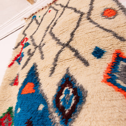 Handwoven Moroccan Runner Rug - Vibrant Geometric Design - Colorful Abstract Pattern in Orange, Blue, and Red