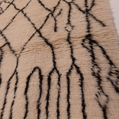 Minimalist Moroccan Azilal Rug - Handwoven Wool with Abstract Tribal Diamond Design - Neutral Boho Decor