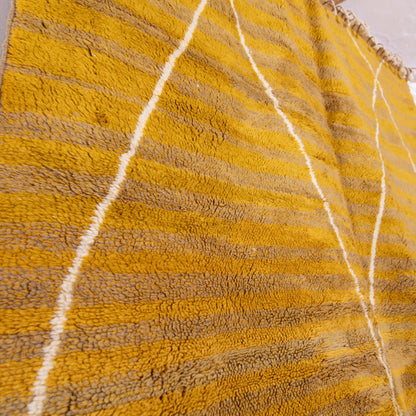 Handmade Mrirt Rug – 100% Wool Moroccan Berber Carpet – Mustard Yellow & Brown Geometric Rug – Luxury Boho & Modern Home Decor