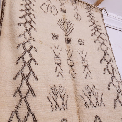 Minimalist Vintage Beni Ourain Runner -Tribal Monochrome Wool Rug from the Atlas Mountains