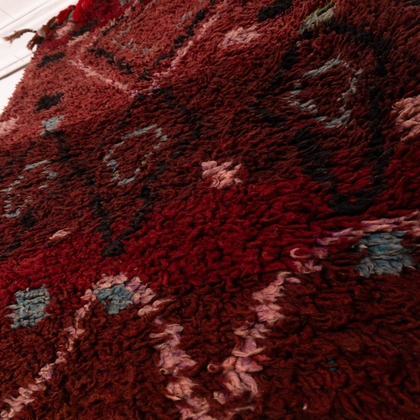 Handwoven Moroccan Corridor Rug - 80% Wool, 20% Cotton - Rich Red & Earthy Geometric Berber Design