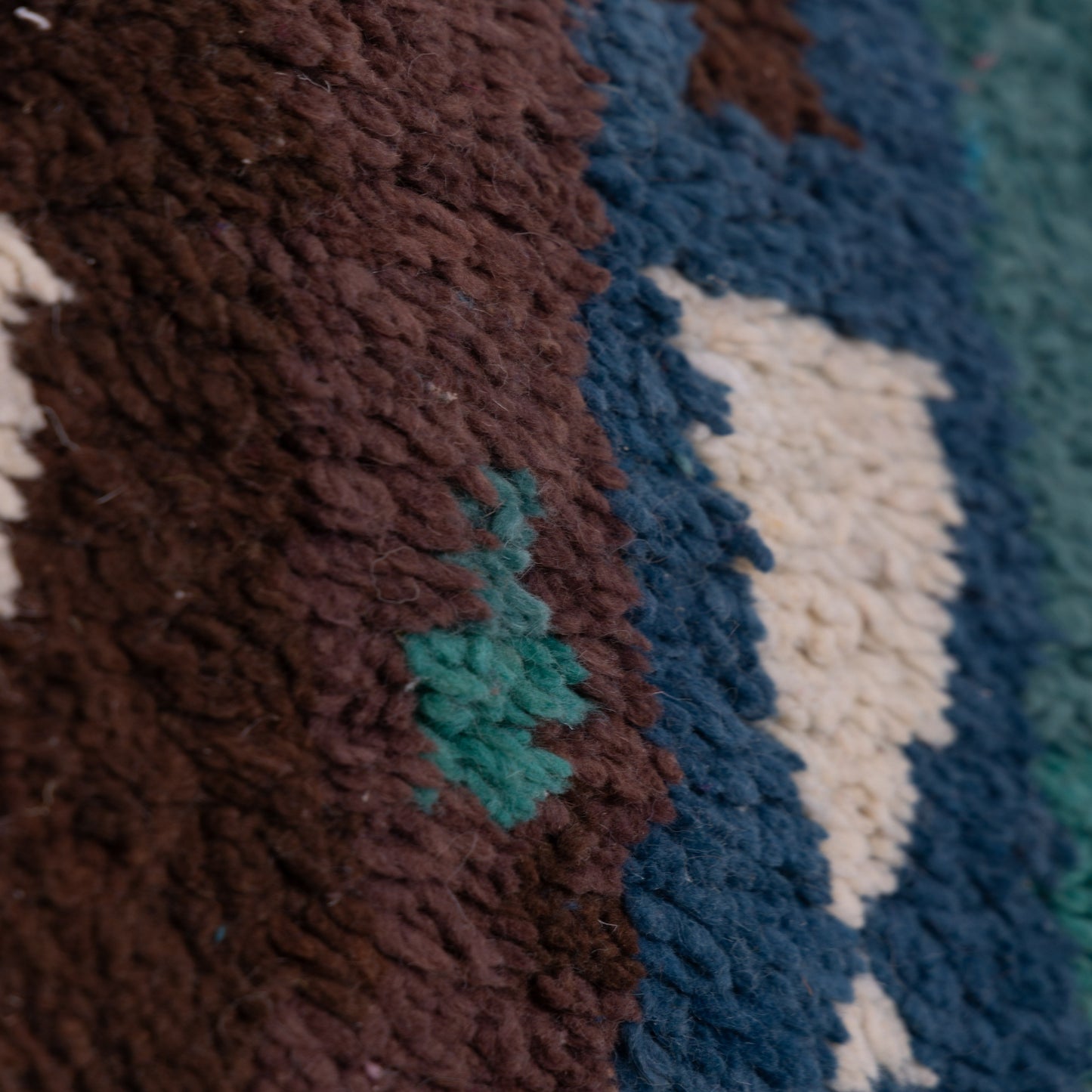 Handwoven Moroccan Boujad Rug – Contemporary Wool Berber Carpet, Boho Chic Area Rug, Blue & Earthy Tones, Unique Geometric Design