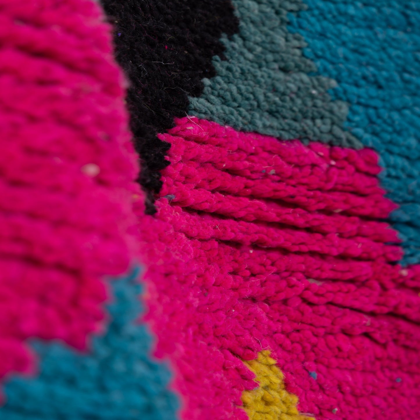 Diamond Motif Boujad Rug – New Moroccan Wool Rug – Fuchsia, Teal & Black Pattern – Berber Handmade Wall Hanging or Small Accent Rug
