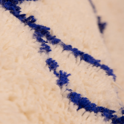 Abstract Minimalist Moroccan Rug - Handwoven Wool Azilal Carpet - Modern Tribal Wall Art - Cream & Indigo Berber Design
