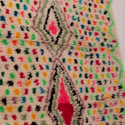 Colorful Moroccan Azilal Rug - Boho Handmade Wool & Cotton Berber Carpet - Small Accent Rug or Wall Art
