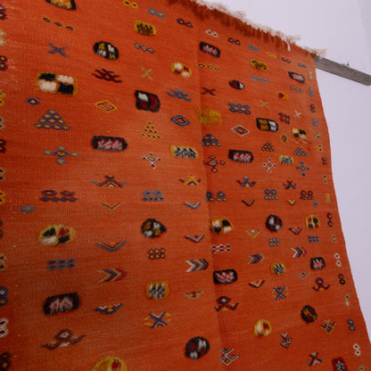 Handwoven Moroccan Akhnif Rug – Warm Terracotta & Berber Symbolism Wool & Cotton Carpet