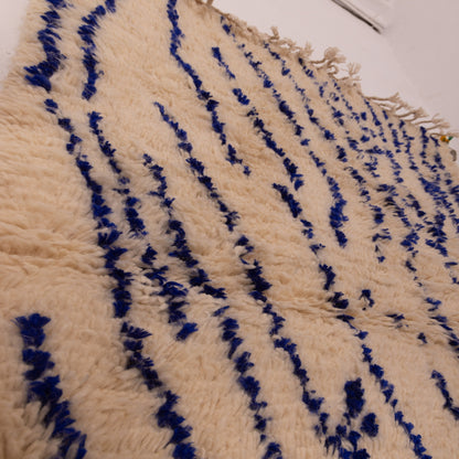 New Handmade Azilal Rug - Abstract Blue Berber Design on Cream - Modern Moroccan Tribal Decor for Wall or Floor