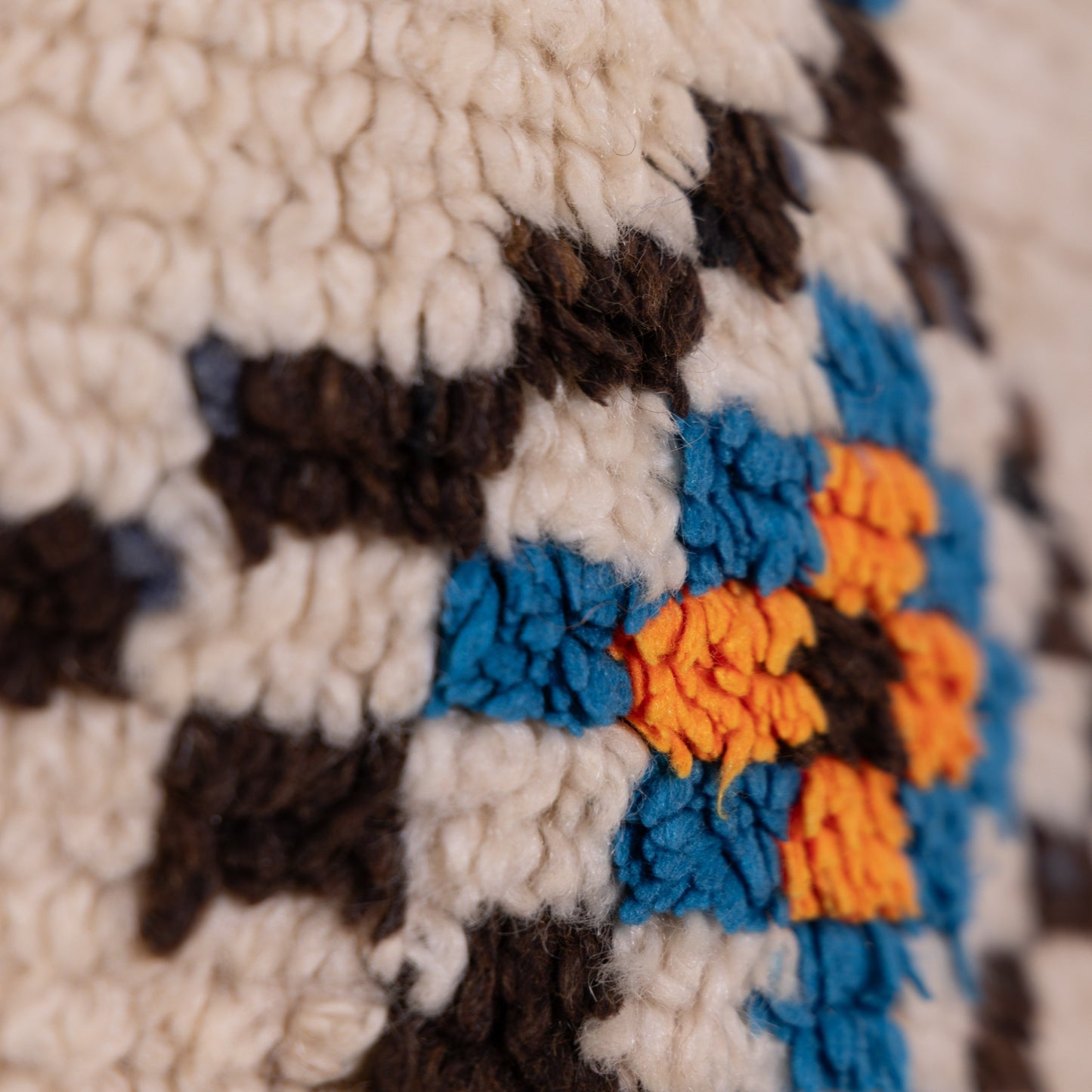 Vintage Azilal Wool Rug - Diamond Eye Motifs in Turquoise, Amber & Indigo - Handwoven Moroccan Tribal Textile