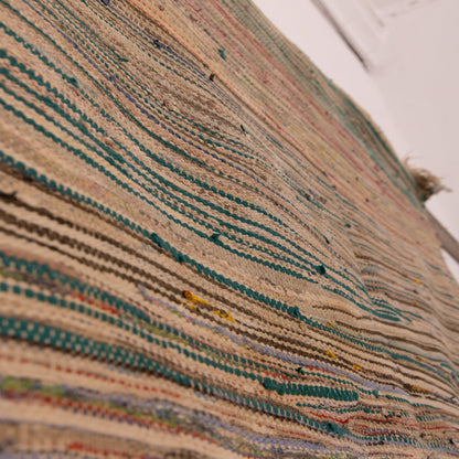 Vintage Moroccan Boucherouite Rug – Handwoven Berber Rag Rug with Earthy Stripes ; 4,59 ft / 3,28 ft