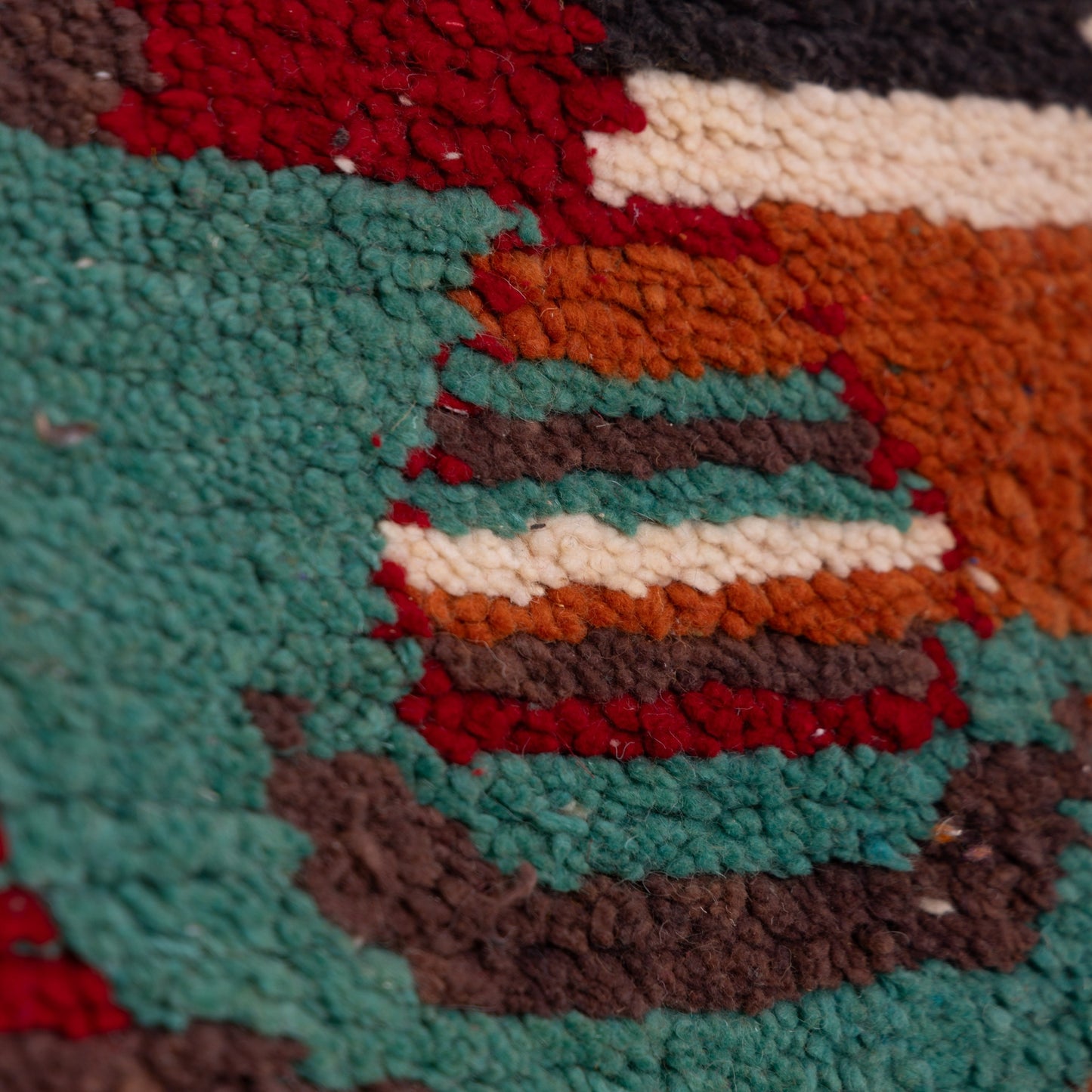 Earth-Toned Boujad Rug – New Moroccan Wool Rug – Terracotta, Forest Green & Cream – Abstract Tribal Handwoven Wall Hanging