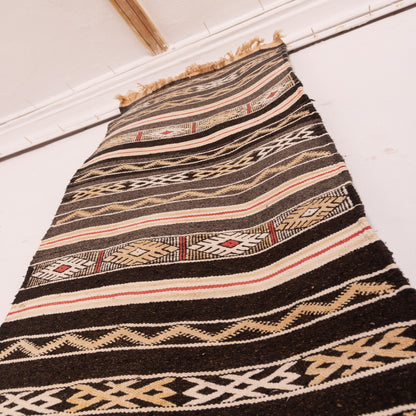 Handwoven Wool Corridor Runner - Tribal Stripe Pattern