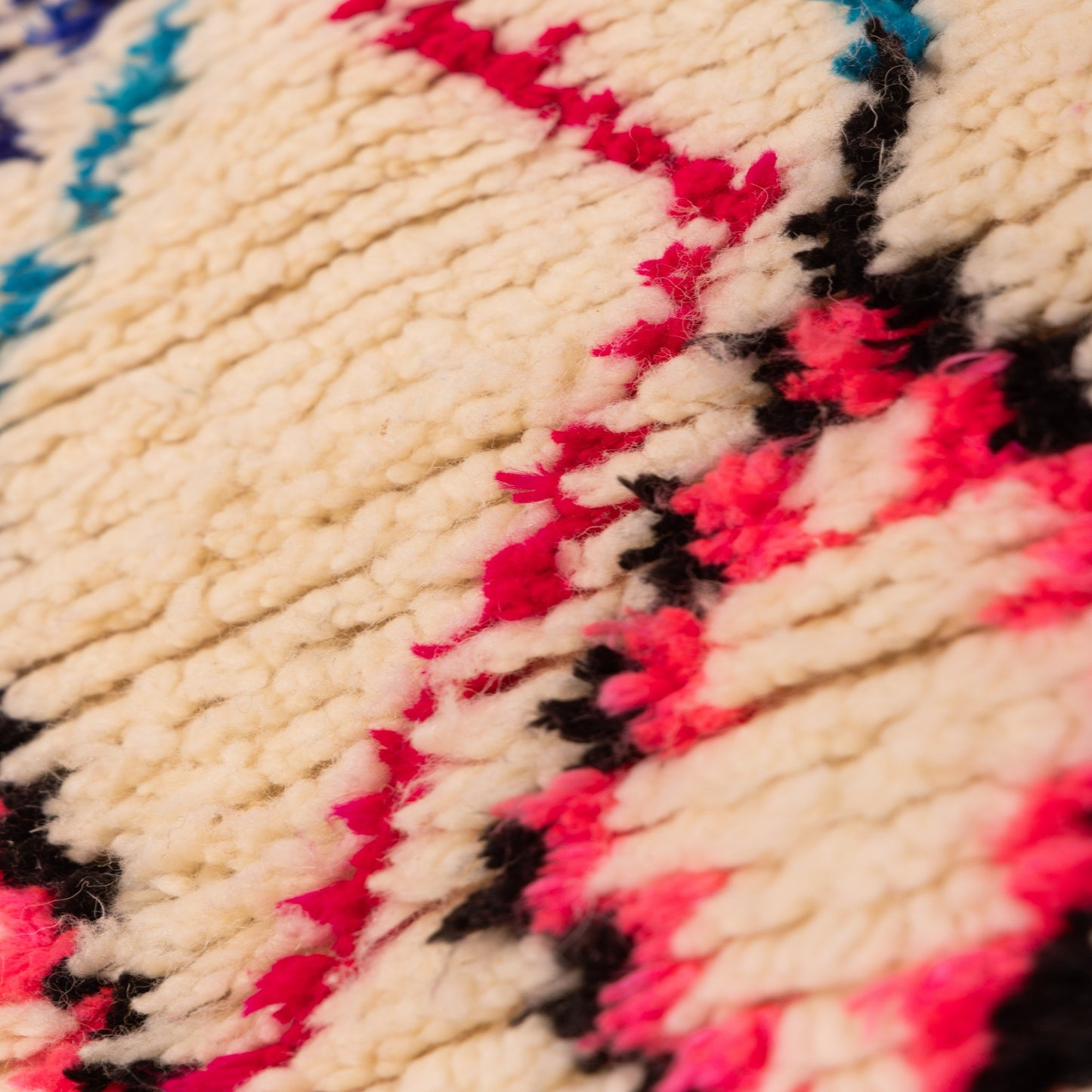 Moroccan Wool Runner Rug - Geometric Diamond Pattern - Handwoven - Colorful Pink, Green, and Yellow