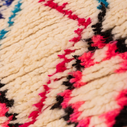 Moroccan Wool Runner Rug - Geometric Diamond Pattern - Handwoven - Colorful Pink, Green, and Yellow