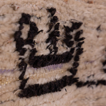 Vintage Azilal Rug with Tribal Symbols - Handmade Moroccan Wool Rug - Small Cream Berber Carpet